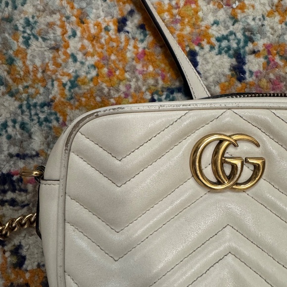 Gucci Calfskin Matelasse Mini GG Marmont Chain Shoulder Bag White - Picture 4 of 16